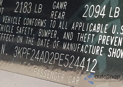 2023 Kia Forte Lxs from USA, damaged, VIN 3KPF24AD2PE524412